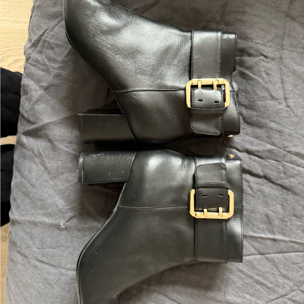 Dune London Black Ankle Boots with Gold Buckle